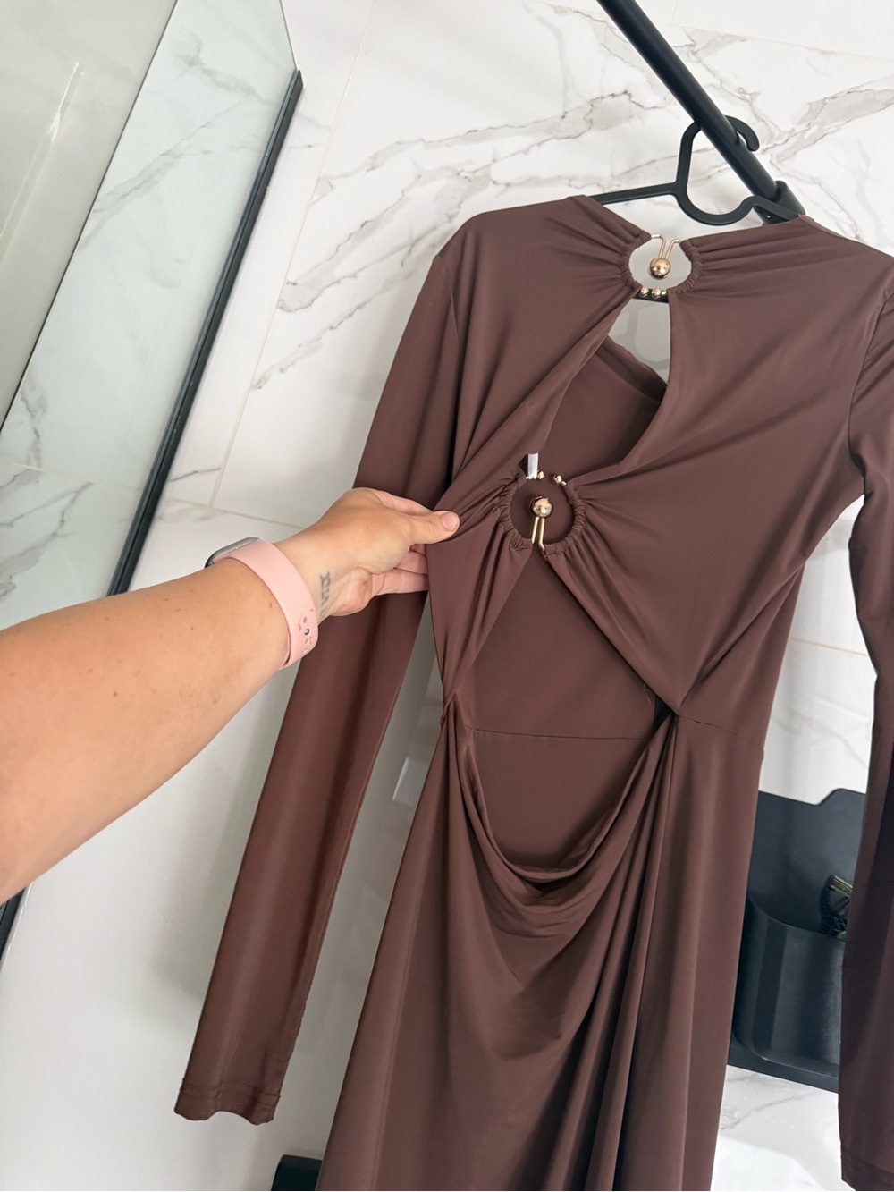 superdown Brown Long Sleeve Cutout Ring Detail Dress